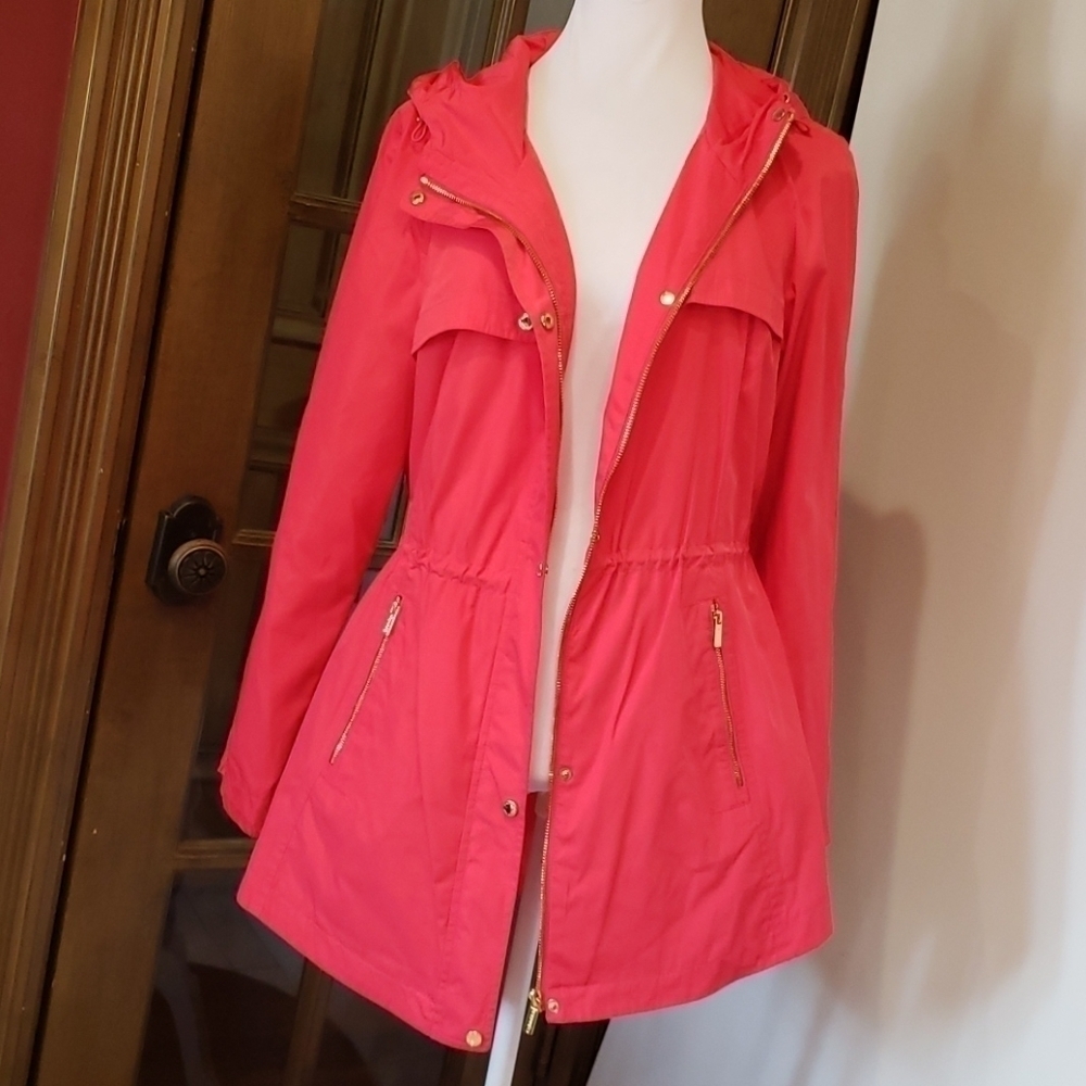 Calvin Klein Coral Hooded Anorak Utility Jacket Drawstring Waist M